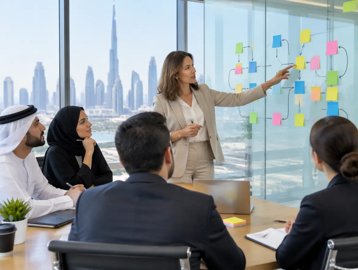 Consultant mapping a business process with a client team