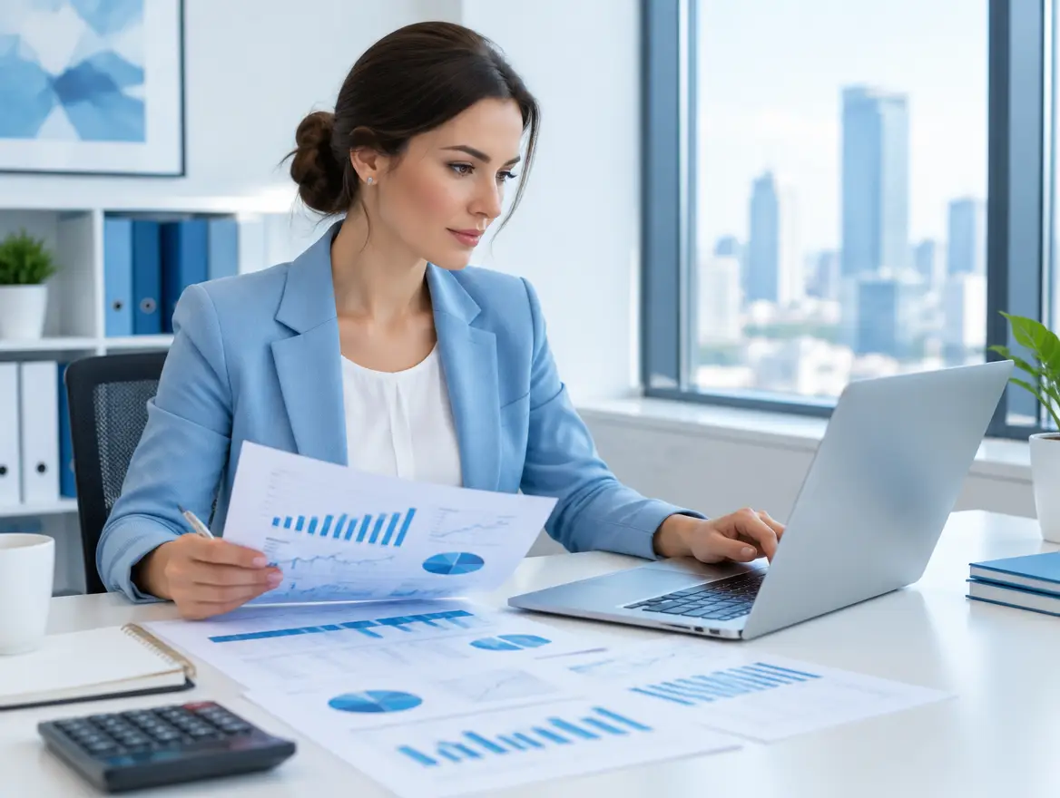 Finance manager analysing financial reports