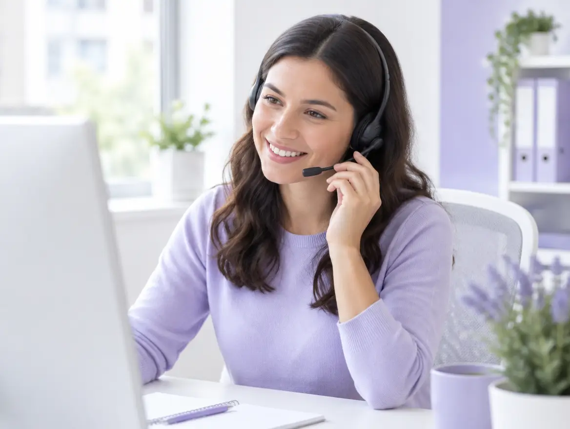 Support team member assisting a client by phone