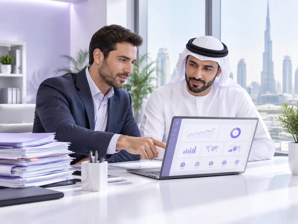 Consultant and business owner moving from paperwork to one connected system