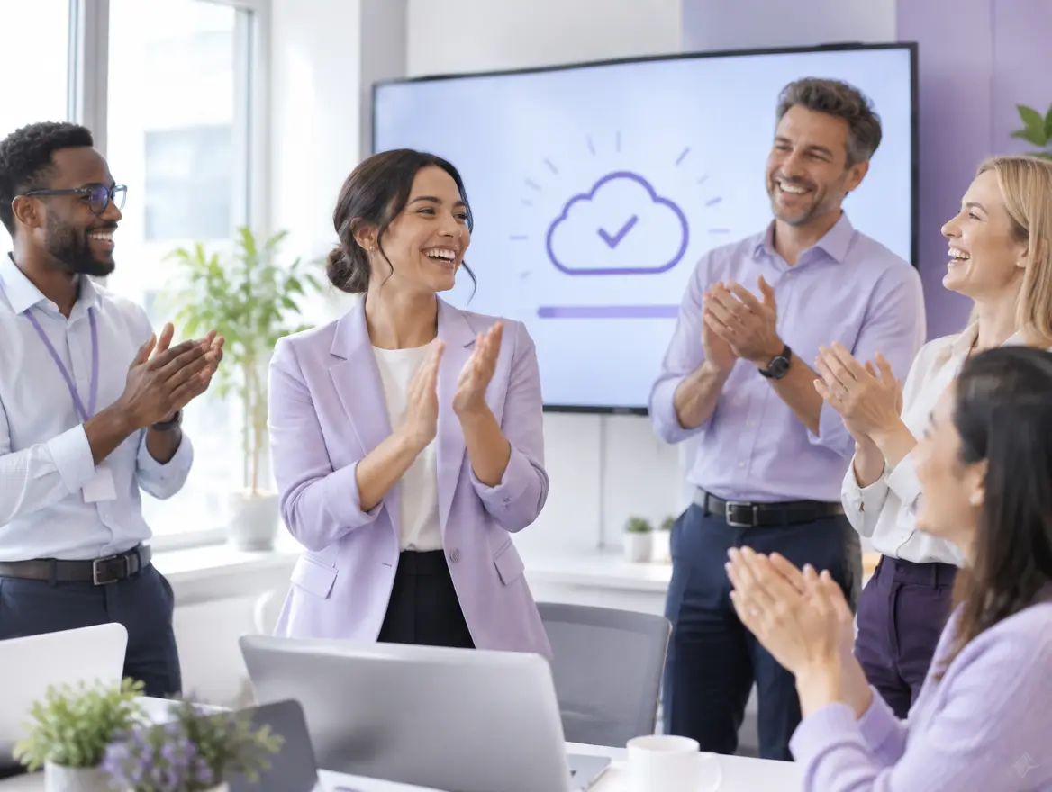 Project team celebrating a system go-live