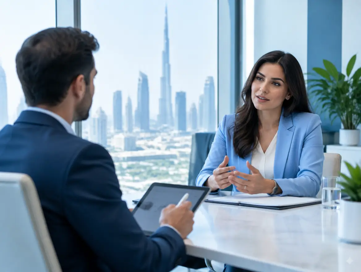 An ERP consultant interviewing a department head across a desk