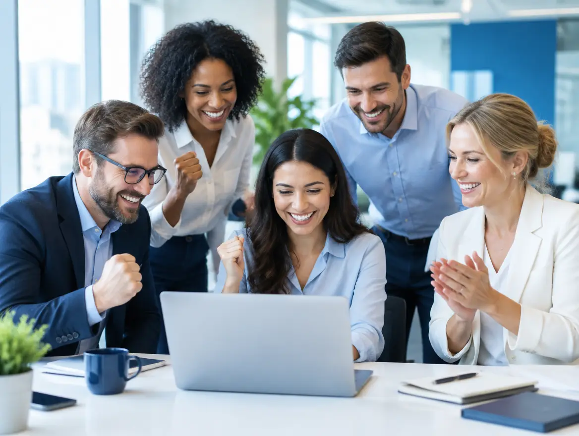 Project team celebrating a successful system go-live