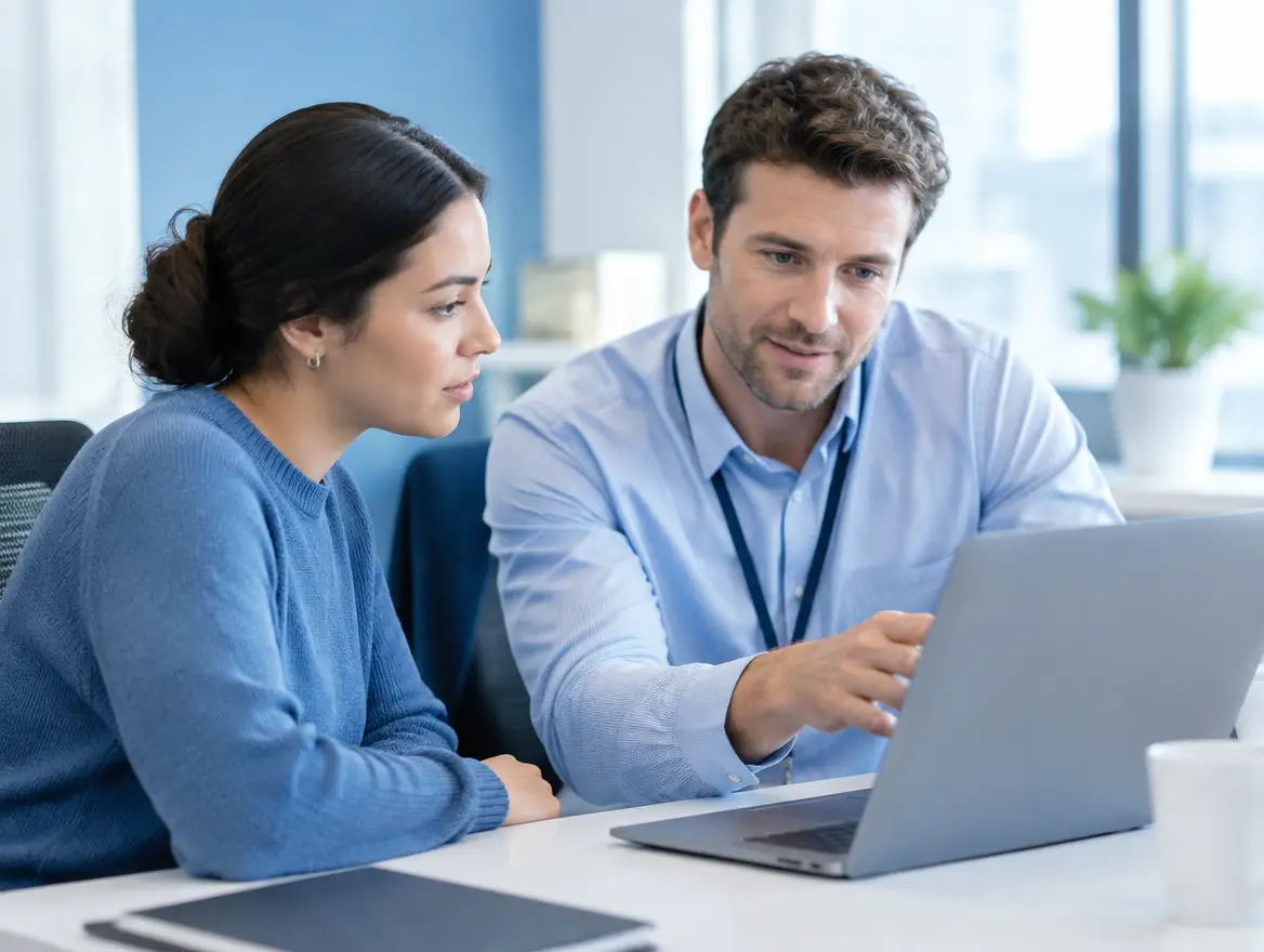 Consultant sitting with a new user after go-live