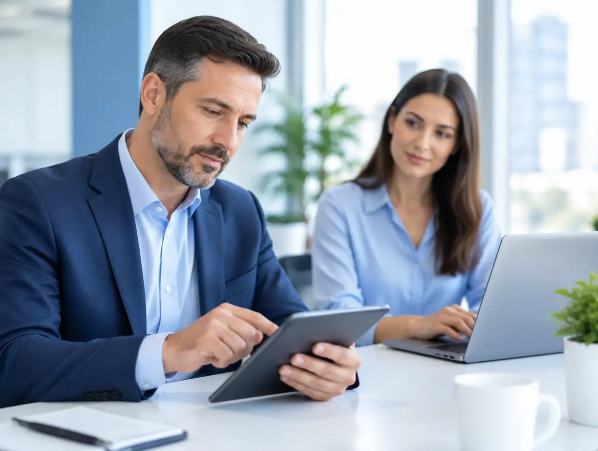 Manager approving an expense request on a tablet