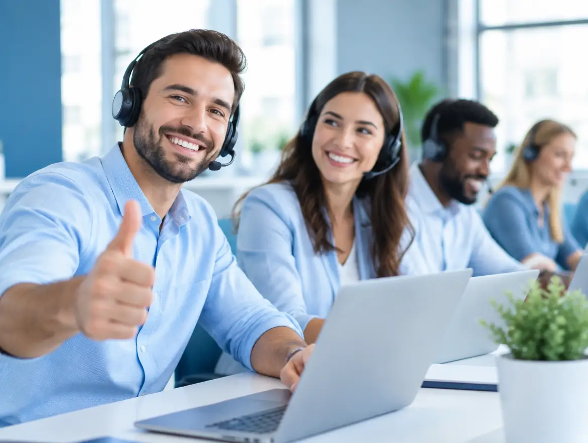 Dedicated support team collaborating in a bright office