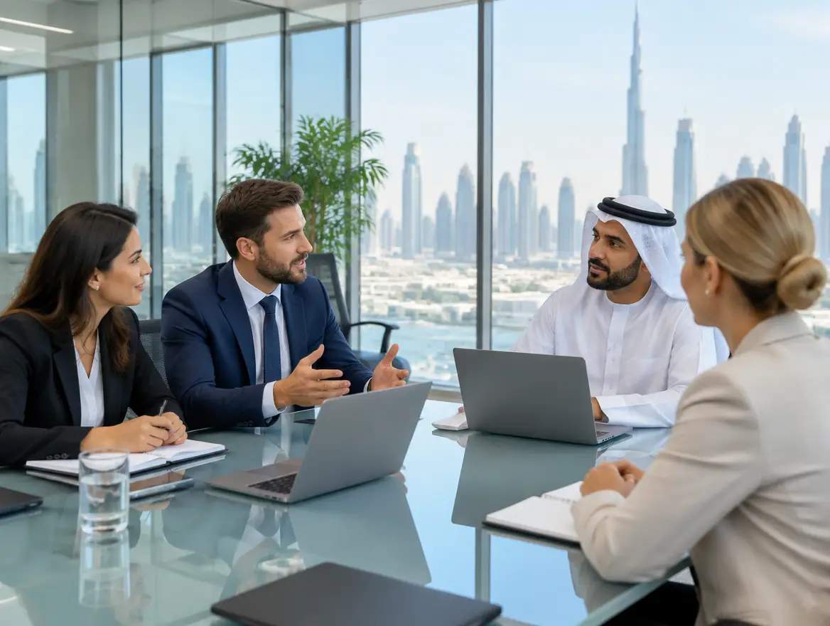 Professional services consultants meeting a client